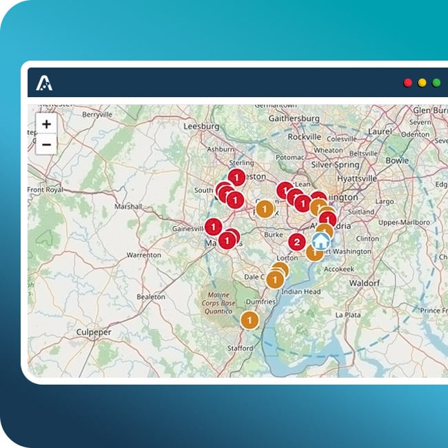 Local market map displaying nearby used car lots with active recall opportunities identified by Recalls Near Me